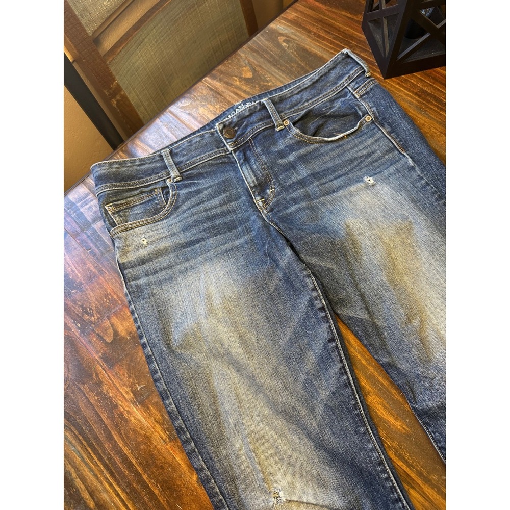 American Eagle Kick Boot‎ Stretch Jeans Womens 14 Medium Wash Distressed Bootcut - Picture 3 of 9